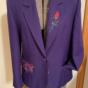 Vibrant Purple Blazer with Floral Embroidery